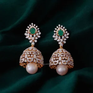 Pearl Drop Green Stone Jhumkas
