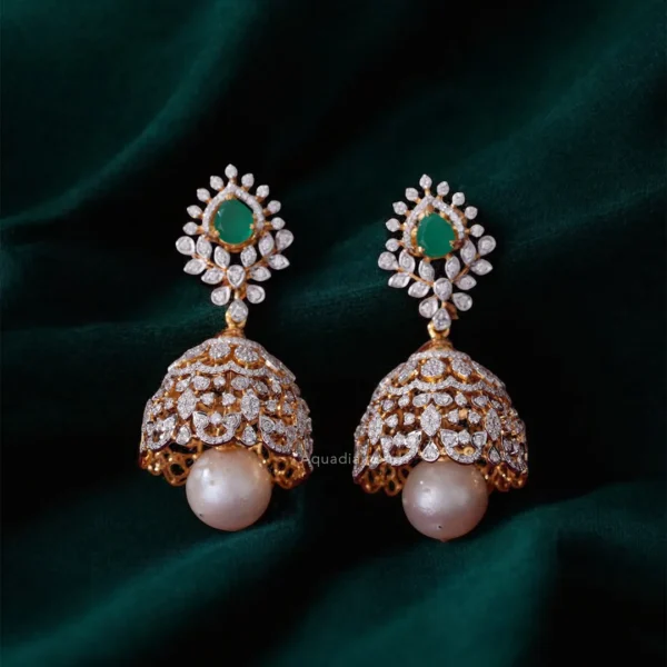 Pearl Drop Green Stone Jhumkas