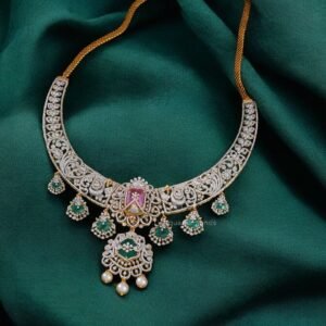 Emerald and Pearl Drop Diamond Necklace